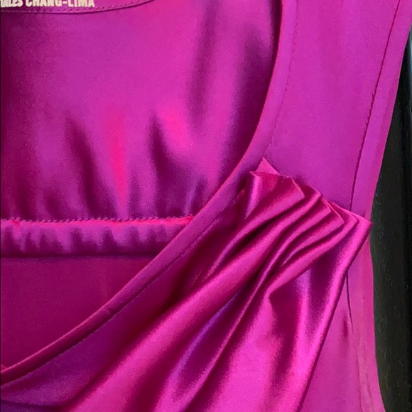 CHARLES CHANG-LIMA 100% SILK FUSHIA DRAPED DRESS - Picture 4 of 9